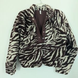 Free People Movement Hit The Slopes Teddy Jacket in Brown Zebra XS NWOT